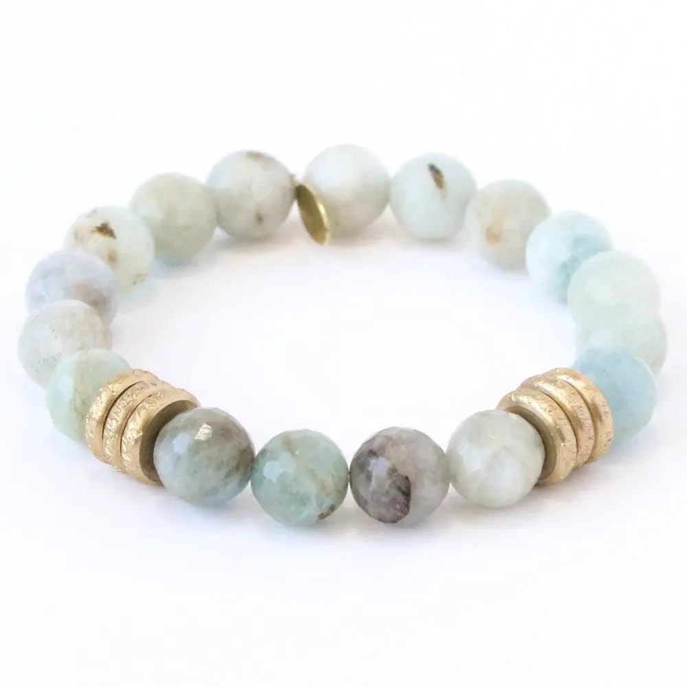 NEW Resort Wear Dubai Aquamarine + Gold Rings Healing Bracelet - Amethyst Goddess