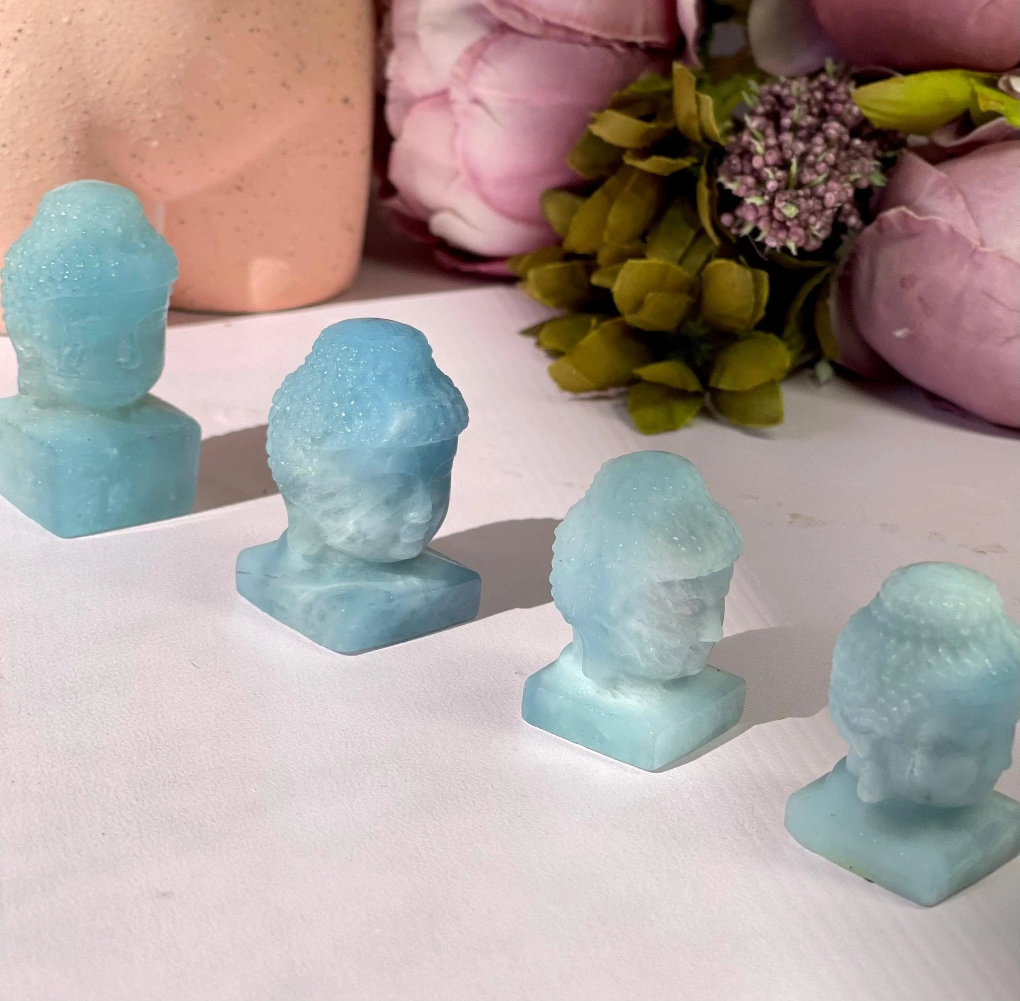 Pure Aquamarine Buddha Heads - Amethyst Goddess