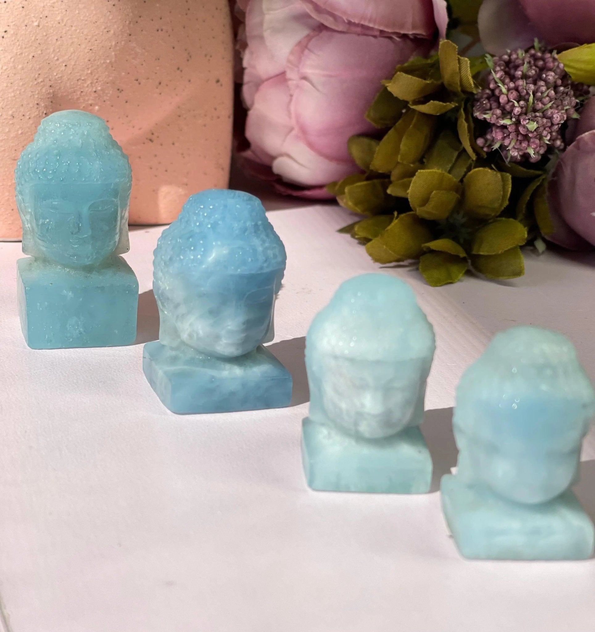 Pure Aquamarine Buddha Heads - Amethyst Goddess