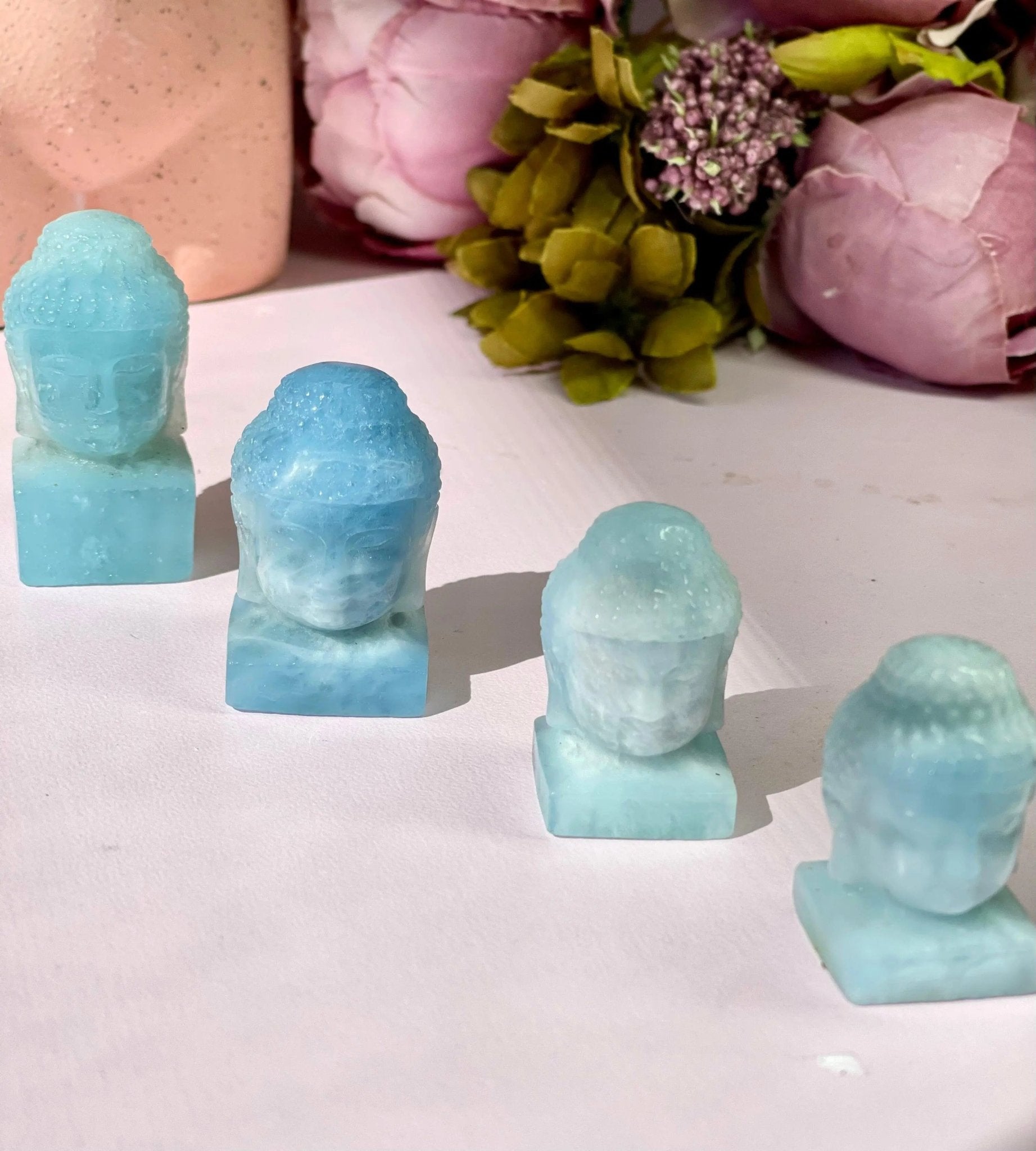Pure Aquamarine Buddha Heads - Amethyst Goddess