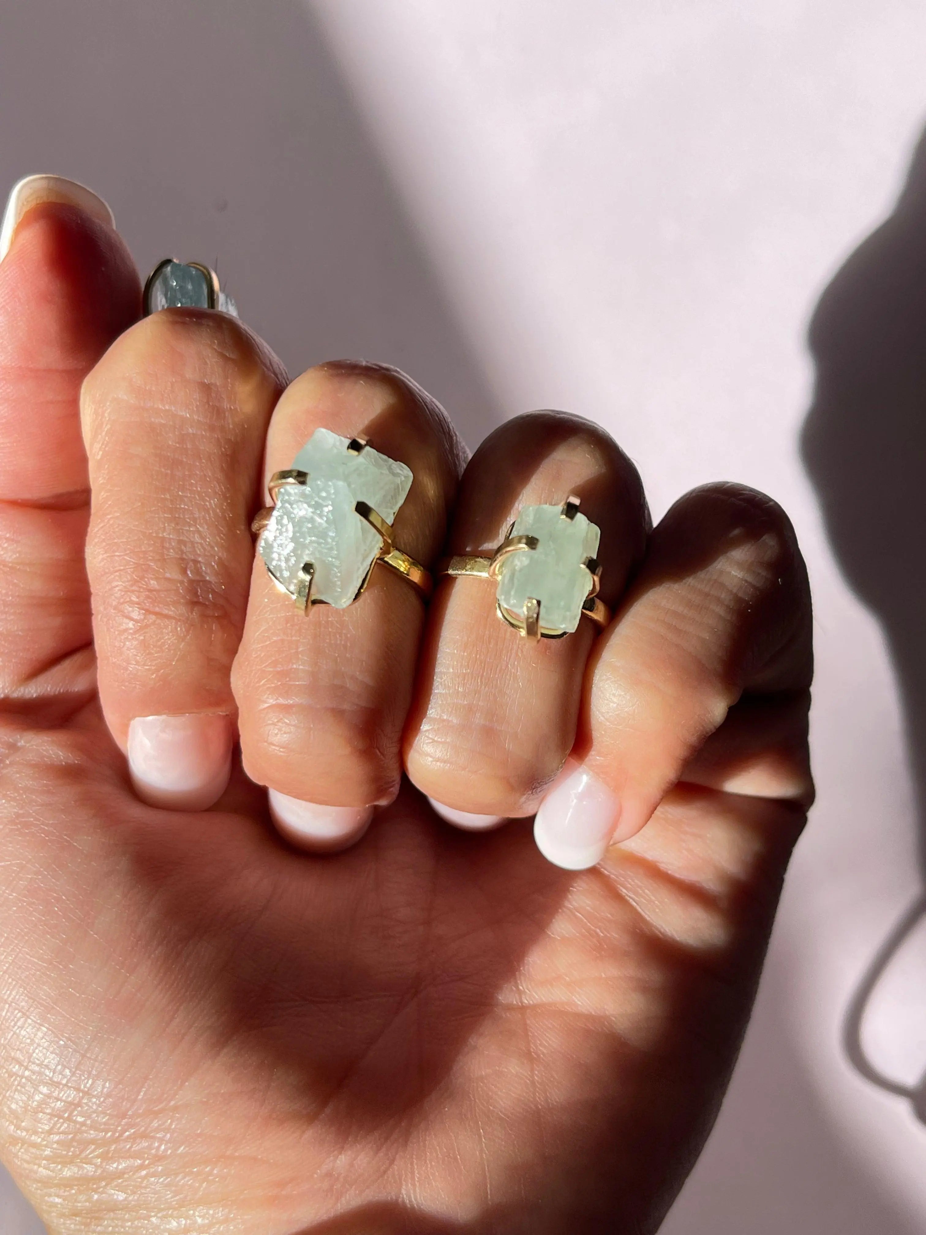 Raw Aquamarine Simple Band Rings,3