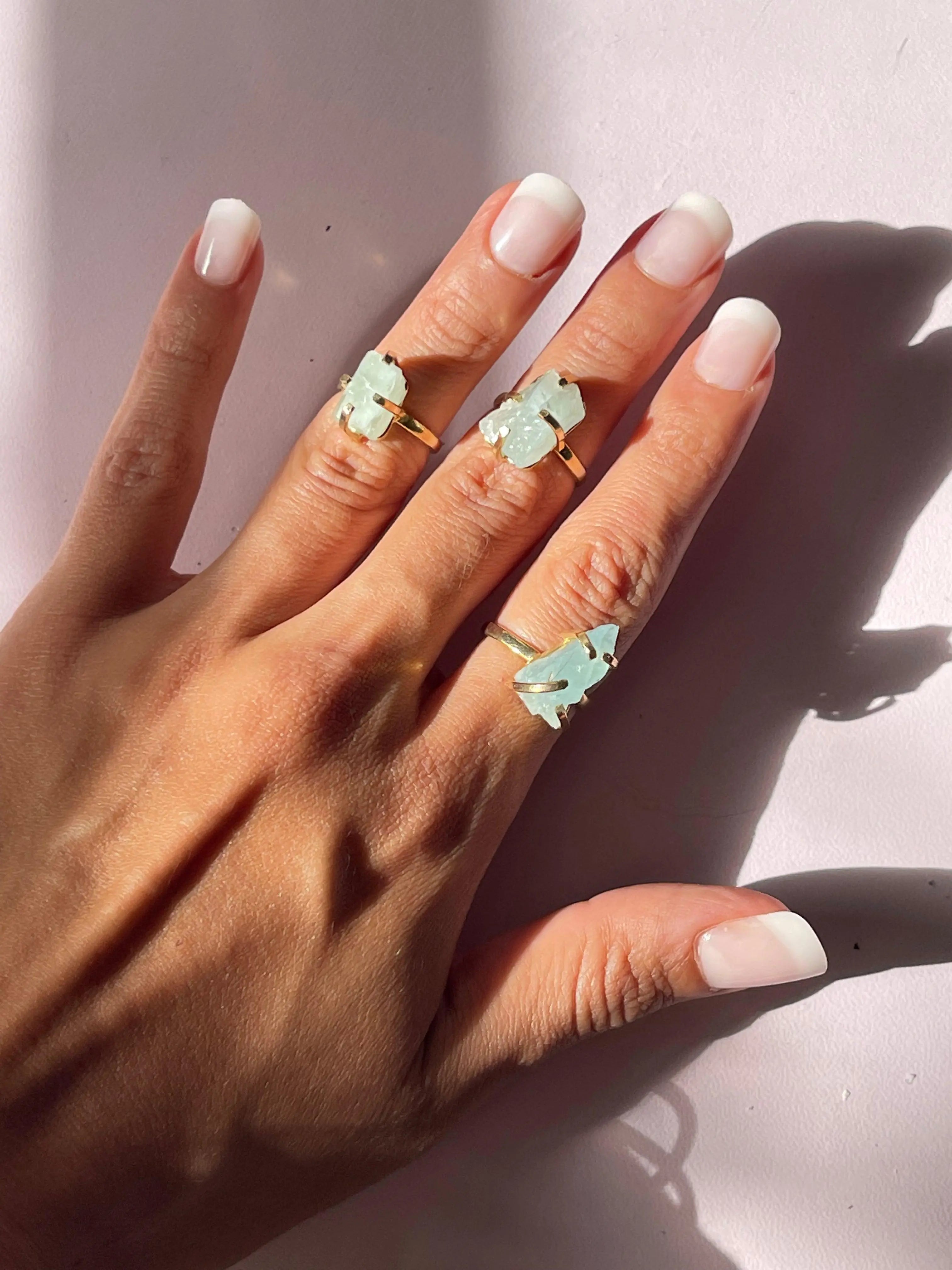 Raw Aquamarine Simple Band Rings,4