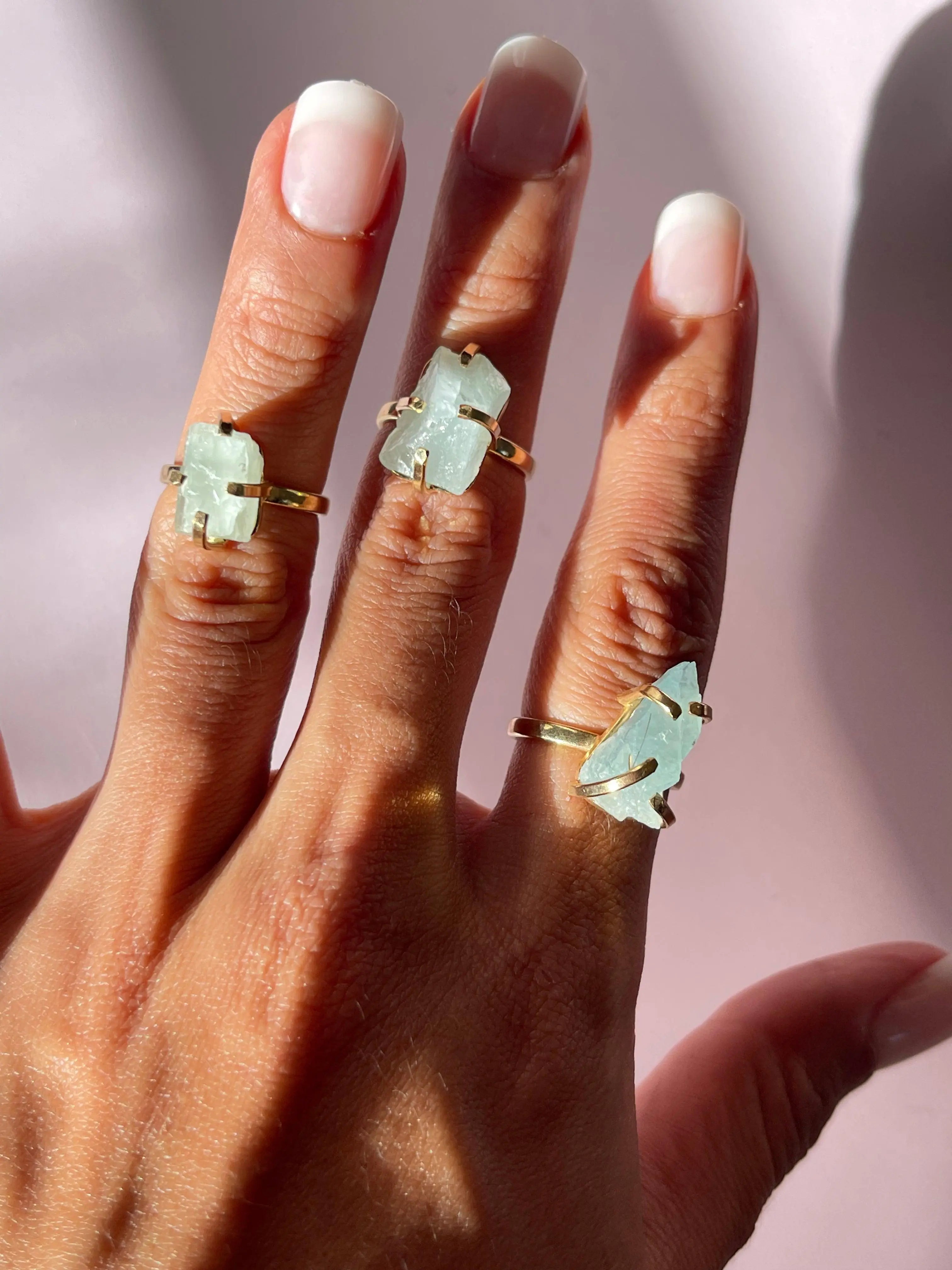 Raw Aquamarine Simple Band Rings,5