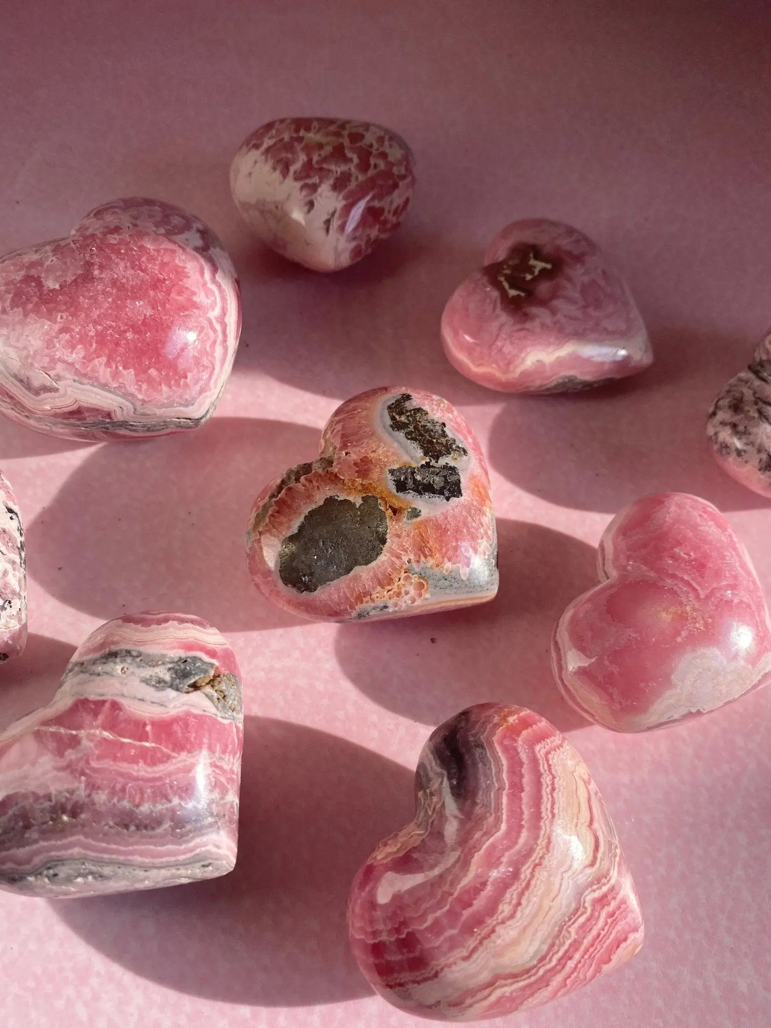Rhodochrosite hearts - Amethyst Goddess